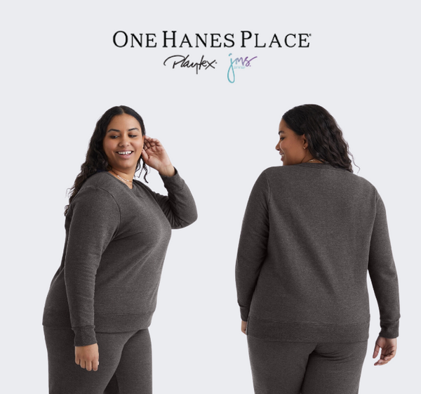 Hanes Just My Size EcoSmart Women's Fleece Sweatshirt, V-Notch (Plus ) Slate Heather