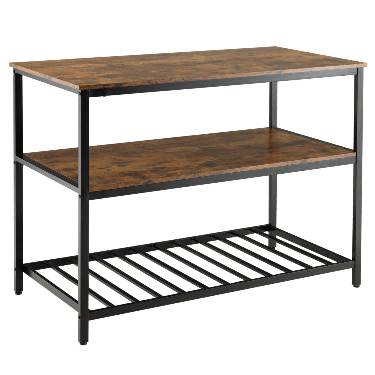 3 Shelves Kitchen Island Industrial Prep Table with Bottom Wine Rack