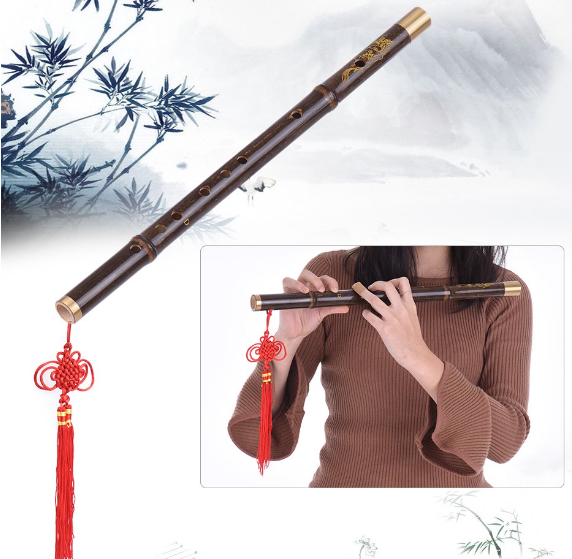 Professional Black Bamboo Dizi Flute Traditional Handmade Chinese Musical Woodwind Instrument Key of D Study Level