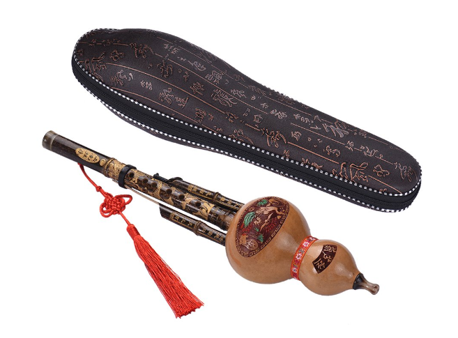 Chinese Handmade Black Bamboo Hulusi Gourd Cucurbit Flute Ethnic Musical Instrument Key of C with Case for Beginner Music Lovers