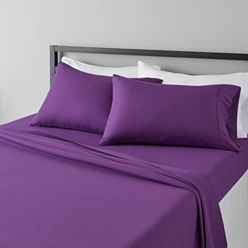 Lightweight Super Soft Easy Care Microfiber 4-Piece Bed Sheet Set with 14-Inch Deep Pockets, Queen, Plum, Solid