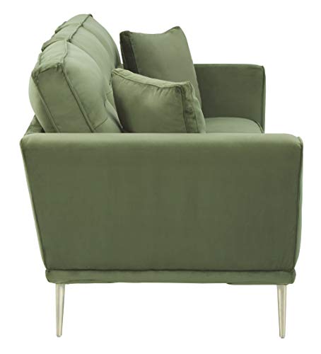 Modern Velvet Glam Sofa with Brass Metal Legs, Green