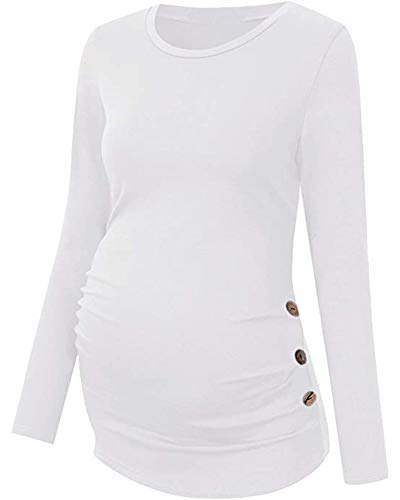 Maternity Shirt Side Button and Ruched Tunic Tops Maternity Long Sleeve T-Shirts