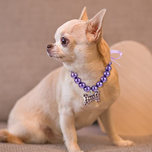Dog Pearl Necklace Collar Adjustable Fancy Pearls Jewelry with Bling Rhinestones
