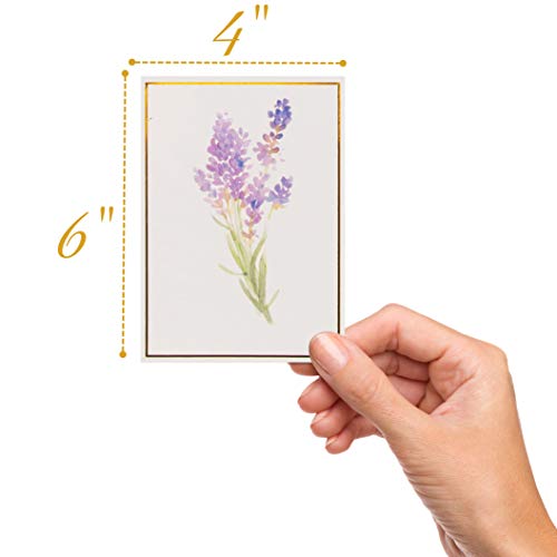 40 Plain Floral Cards, 4 x 6 in Assorted Artistic Watercolor & Gold Foil All Occasion Greeting