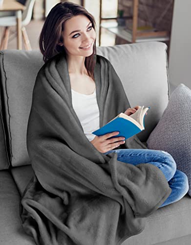 Fleece Blanket Queen Size Grey 300GSM Luxury Bed Blanket Anti-Static Fuzzy Soft Blanket
