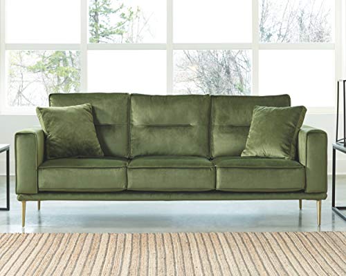 Modern Velvet Glam Sofa with Brass Metal Legs, Green