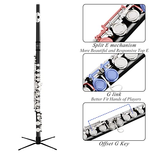 Closed Hole C Flute for Beginners Kids Student, 16 Keys Nickel-plated Flutes - Musical Instrument