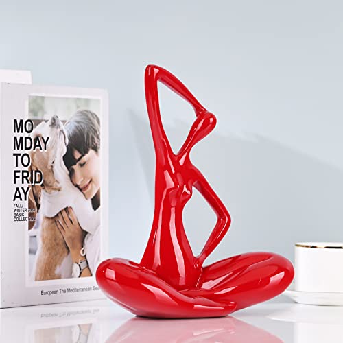 Red Lady Statue Figurine Woman Sculpture Decor Yoga Gifts Arts Red Modern Decor