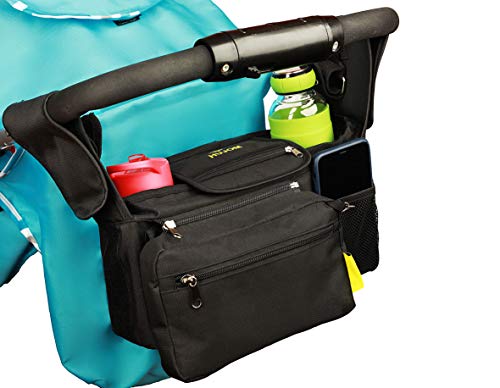 Non-Slip Stroller Organizer with Insulated Cup Holders, Shoulder Strap