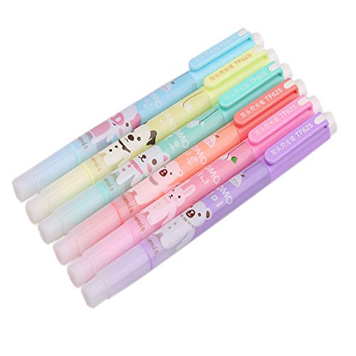 Pack of 6 Cute Kawaii Novelty Cartoon Colored Assorted Animals Double Highlighter