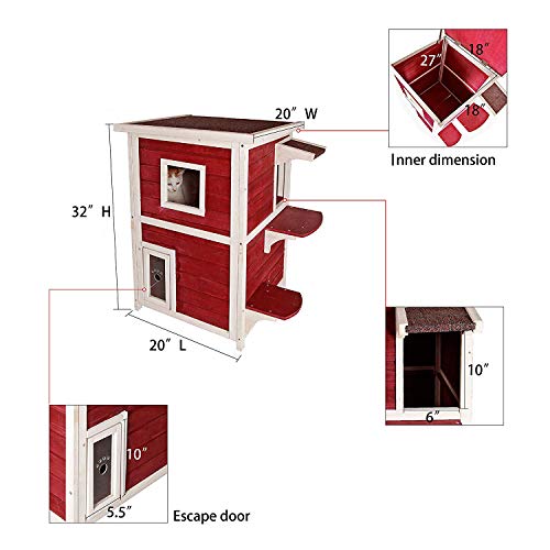 Petsfit Outdoor Cat House, 2 Story Outside Cat Shelter Condo Enclosure