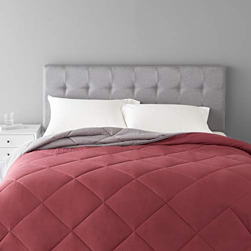 Reversible, Lightweight Microfiber Comforter Blanket - Full / Queen, Burgundy / Gray