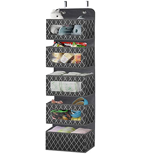 Over The Door Hanging Organizer with 5 Large Pockets,Foldable Wall Mount Fabric