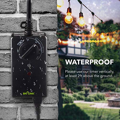 Outdoor 24-Hour Timer With Photocell Light Sensor, Water Resistant Photoelectric Countdown Timer(2, 4, 6 or 8 Hours Mode), Weatherproof, Two (2) Grounded Outlets for Home and Garden, Black