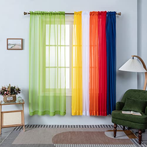 6 Piece Rainbow Sheer Window Panel Colorful Backdrop Bright Curtains Set for Playroom,