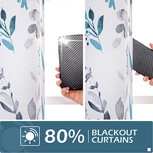 Floral Blackout Curtains for Bedroom Thermal Insulated Curtains 63 Inch Length 2 Panels