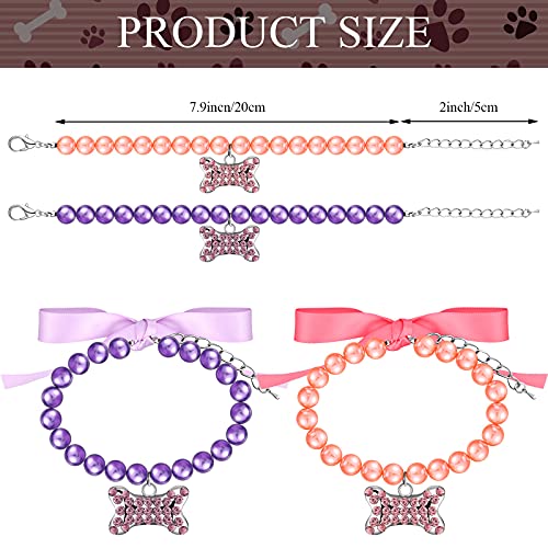 Dog Pearl Necklace Collar Adjustable Fancy Pearls Jewelry with Bling Rhinestones