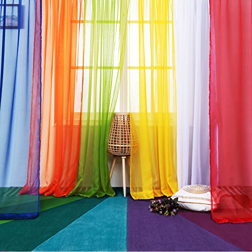 6 Piece Rainbow Sheer Window Panel Colorful Backdrop Bright Curtains Set for Playroom,