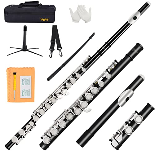 Closed Hole C Flute for Beginners Kids Student, 16 Keys Nickel-plated Flutes - Musical Instrument