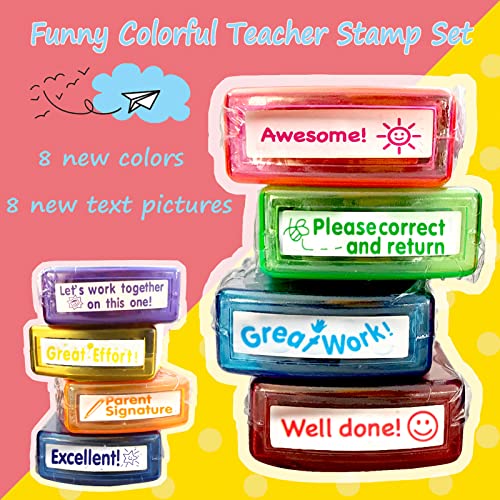 Teacher Stamps for Grading Classroom，Parent Signature Self-Inking Teacher Stamp Set