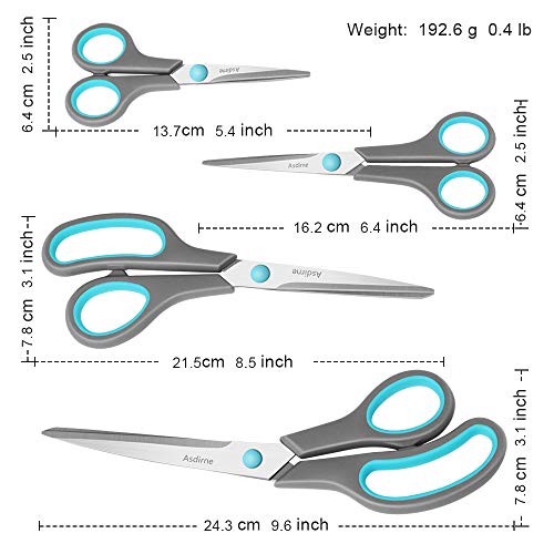 Scissors Set of 4, Premium Stainless Steel Razor Blades, Ergonomic Semi-Soft Rubber Grip