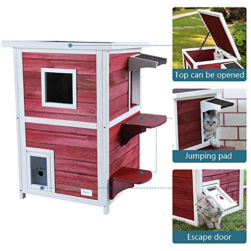 Petsfit Outdoor Cat House, 2 Story Outside Cat Shelter Condo Enclosure