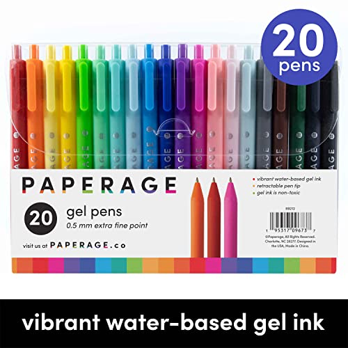 Gel Pen With Retractable Extra Fine Point (0.5mm), 20 Colored Pen Set for Bullet Style