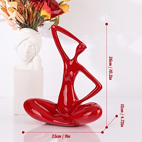 Red Lady Statue Figurine Woman Sculpture Decor Yoga Gifts Arts Red Modern Decor