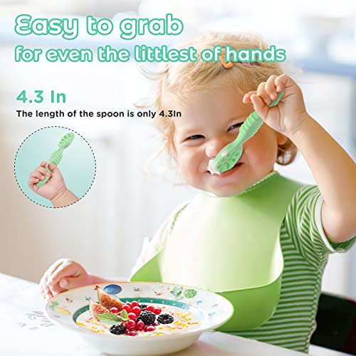 Baby Spoons - Self-feeding Toddler Utensils - First Stage Baby Led Weaning  Spoons - 100% Food Grade Silicone Training Spoons
