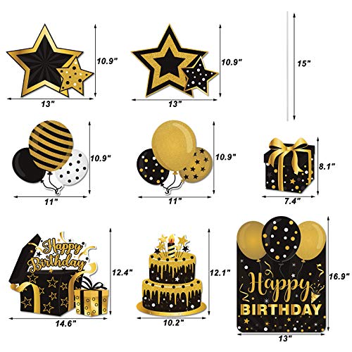 Happy Birthday Yard Sign with Stakes for Adults Black Gold Birthday Decorations