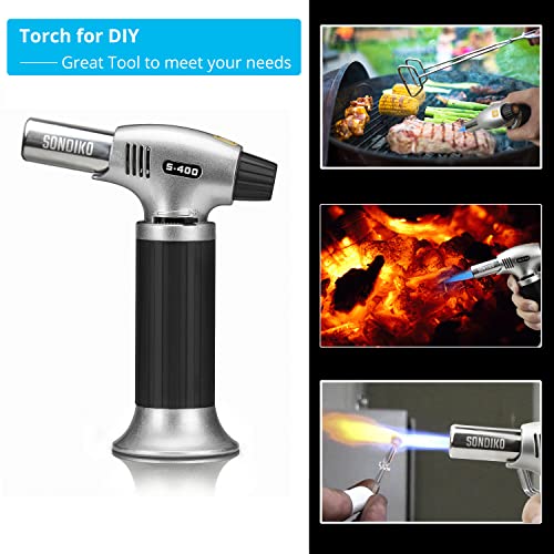 Butane Torch S400, Refillable Kitchen Torch Lighter, Fit All Butane Tanks Blow Torch with Safety Lock