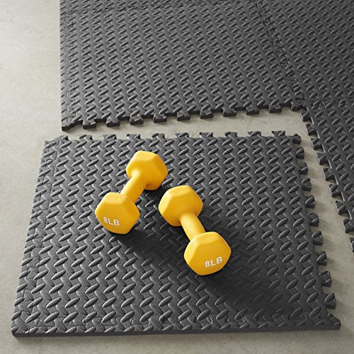 Basics Foam Interlocking Exercise Gym Floor Mat Tiles - Pack of 6,  24 x 24 x .5 Inches, Grey 