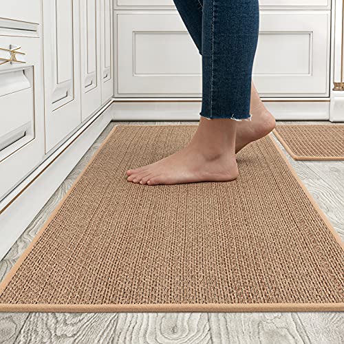 MontVoo Rugs and Mats Washable [2 Pcs] Non-Skid Natural Rubber Runner Rugs Set for Kitchen Floor Front of Sink, Hallway, Laundry Room 17x30+17x47
