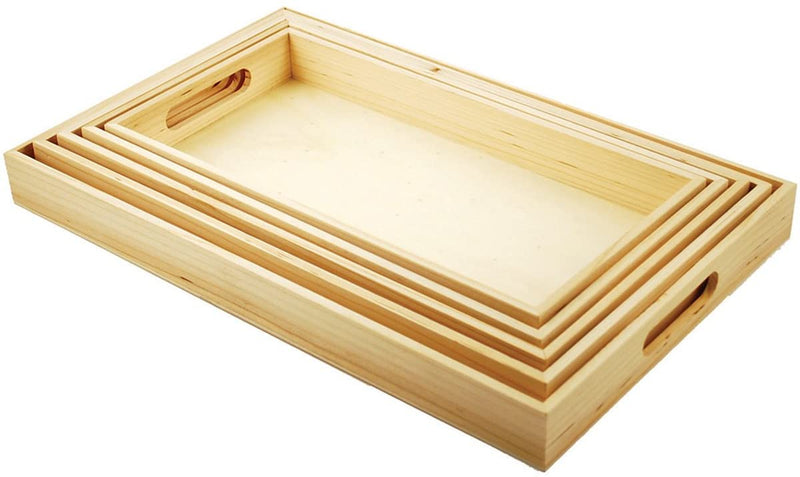 5-Piece Paintable Wooden Trays with Handles