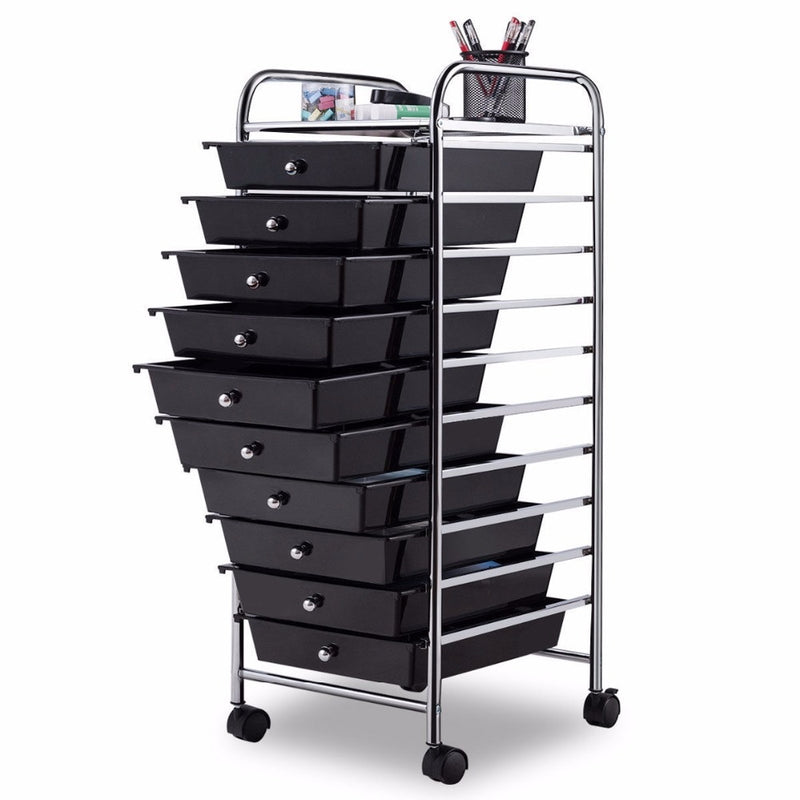 10 Drawer Rolling Storage Cart Scrapbook Paper Office School Organizer Black