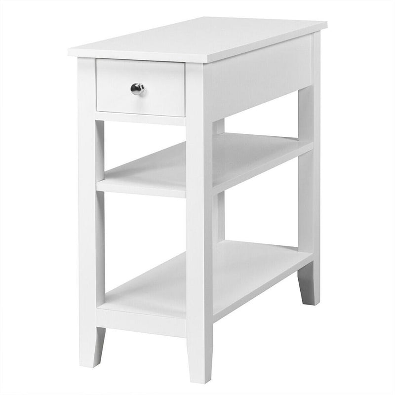 Set of 2 3Tier Nightstand Bedside Side End Table w/Double Shelves Drawer White