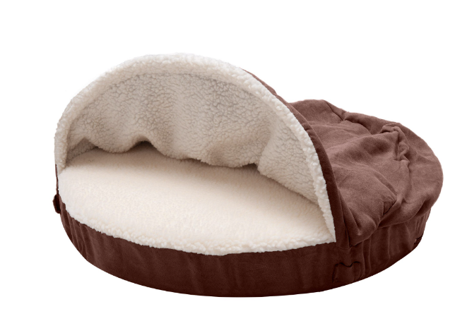 FurHaven Pet Products Bed, Orthopedic Faux Sheepskin Snuggery Burrow Bed for Dogs & Cats, Espresso, 26-Inch