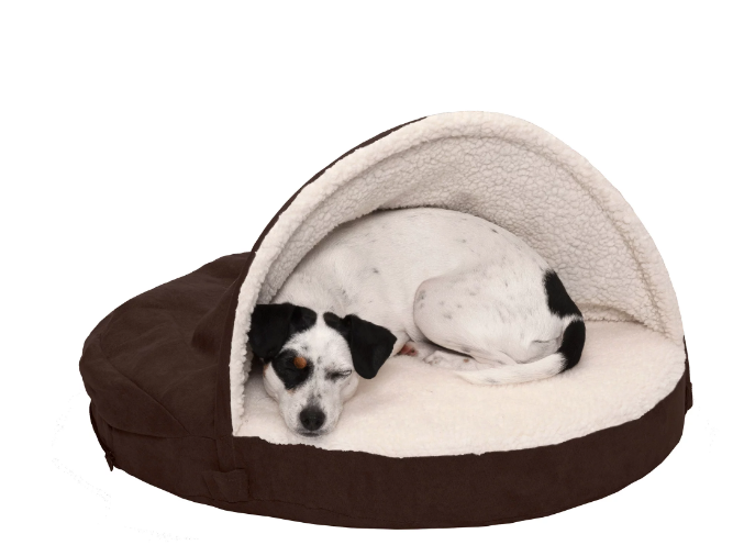FurHaven Pet Products Bed, Orthopedic Faux Sheepskin Snuggery Burrow Bed for Dogs & Cats, Espresso, 26-Inch