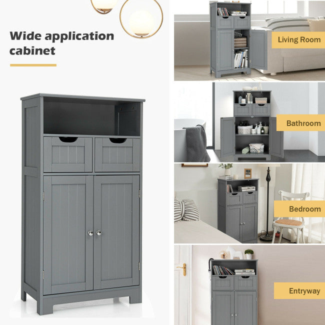 Bathroom Wooden Side Cabinet with 2 Drawers and 2 Doors-Gray