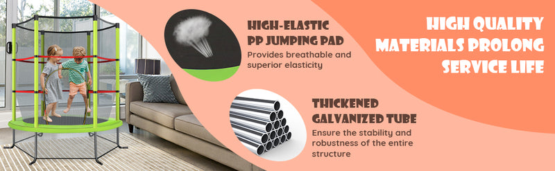 55 Inch Kids Recreational Trampoline Bouncing Jumping Mat with Enclosure Net-Navy