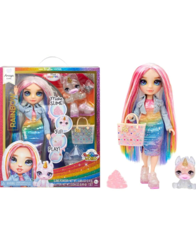 Rainbow High Amaya, Rainbow with Slime Kit & Pet, 11" Shimmer Posable Fashion Doll with DIY Sparkle Slime, Magical Yeti Pet, Fun Play Accessories, Great Toy Gift for Girls Kids Ages 4-12 Years