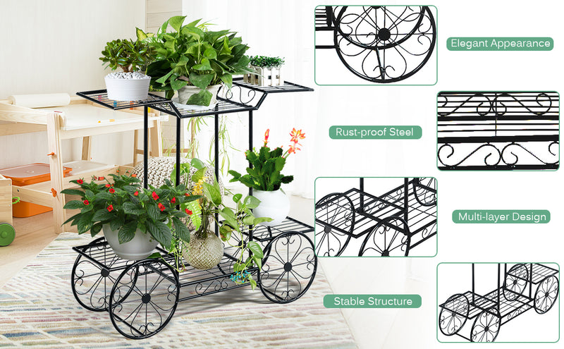 6-Tier Garden Cart Flower Rack Display Decor Pot Plant Holder