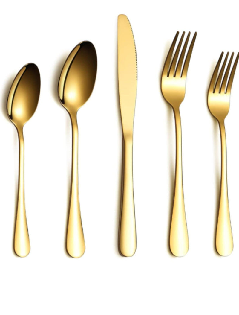 Berglander Flatware Set 20 Piece, Stainless Steel With Titanium Gold Plated, Golden Color Flatware Set, Silverware, Cutlery Set Service For 4 (Shiny Gold)