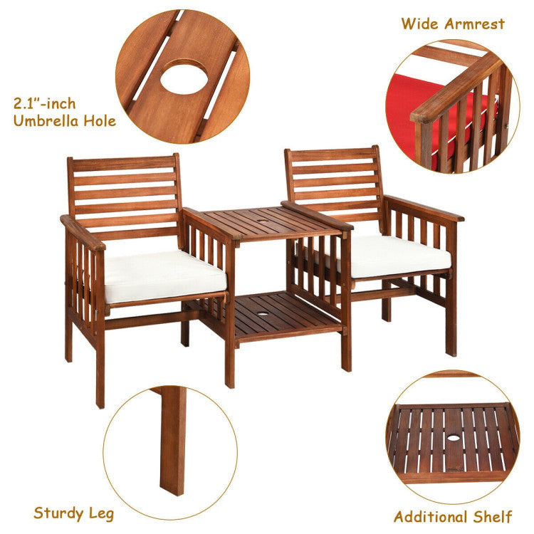 20% OFF On Sale | 	3 pcs Outdoor Patio Table Chairs Set Acacia Wood Loveseat
