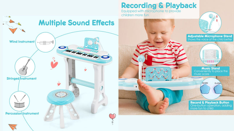 37-key Kids Electronic Piano Keyboard Playset-Blue