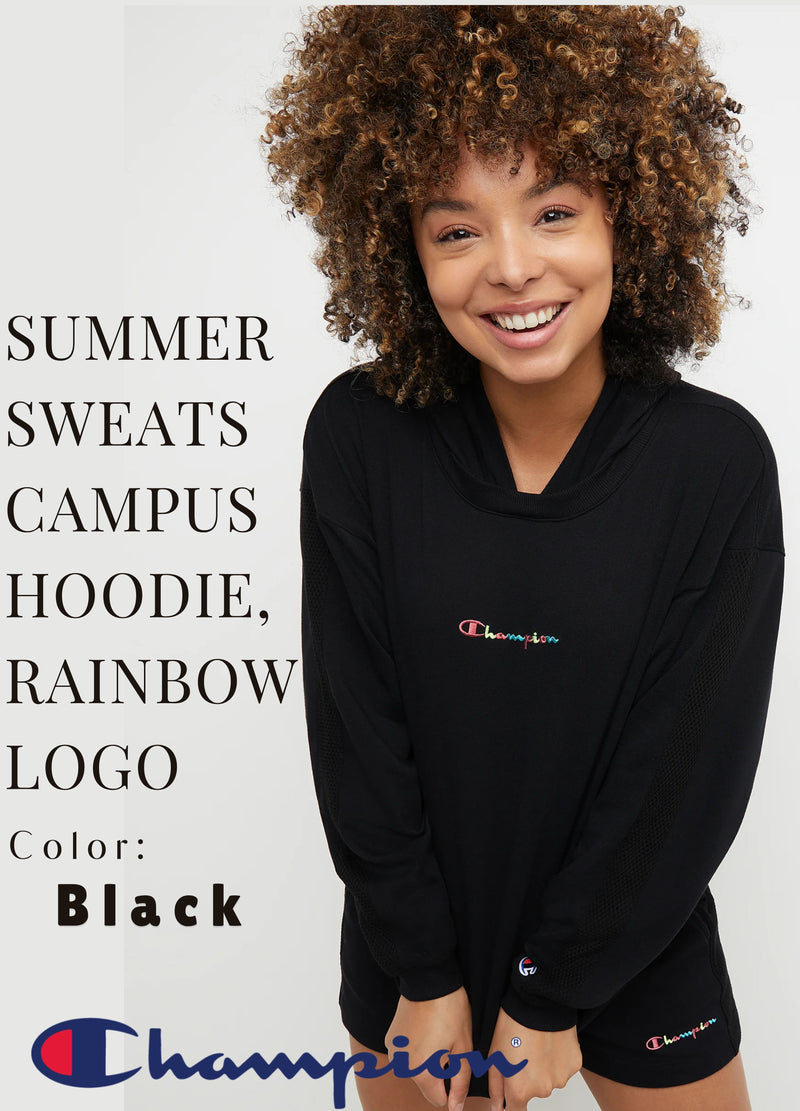 SUMMER SWEATS CAMPUS HOODIE, RAINBOW LOGO | Color: Black