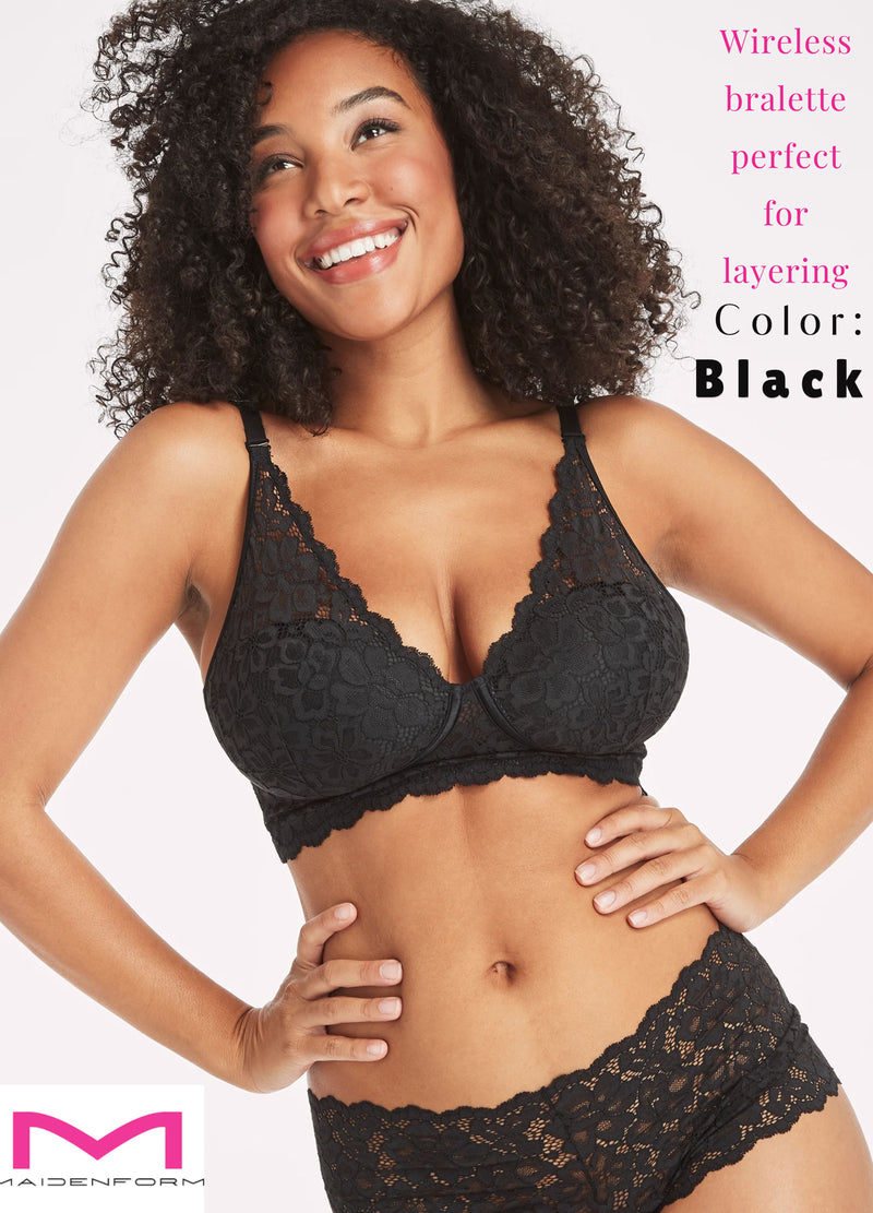 Pure Comfort® Lightly Lined Convertible Lace Bralette | Color: Black