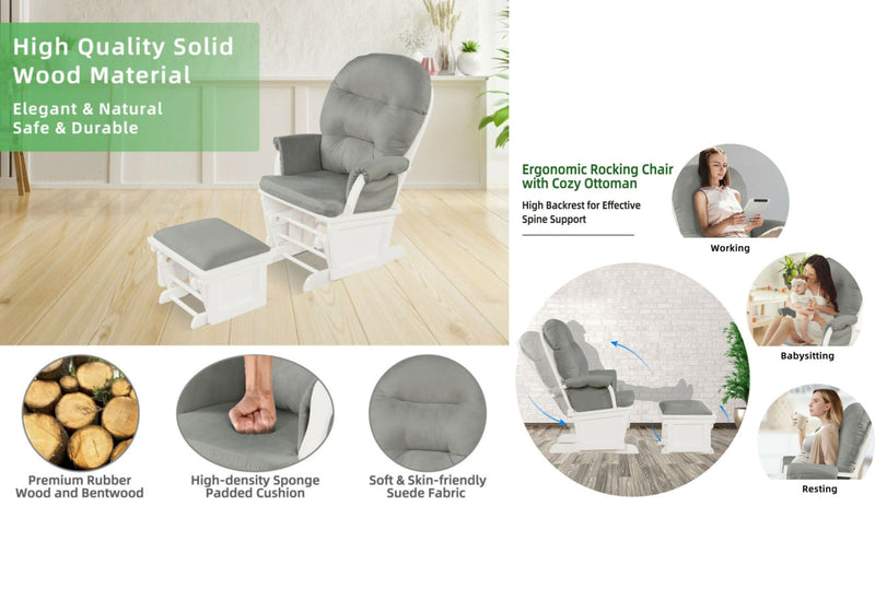 10% OFF On Sale | Baby Nursery Wooden Rocking Chair with Armrests and Cushion-Light Gray