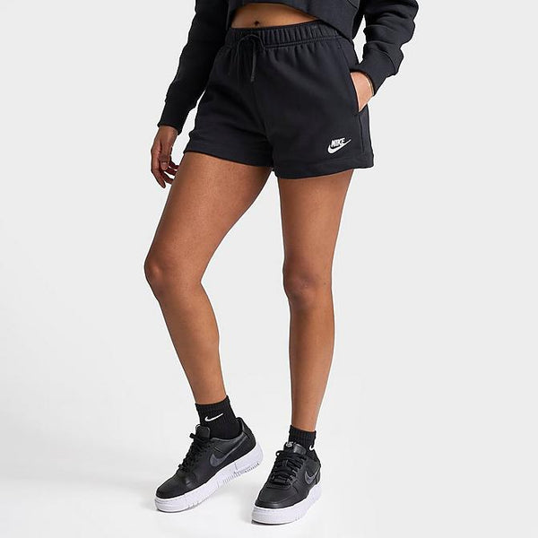 Nike Women's Sportswear Club Fleece Mid-Rise Shorts in Black/ Cotton/Polyester/Fleece